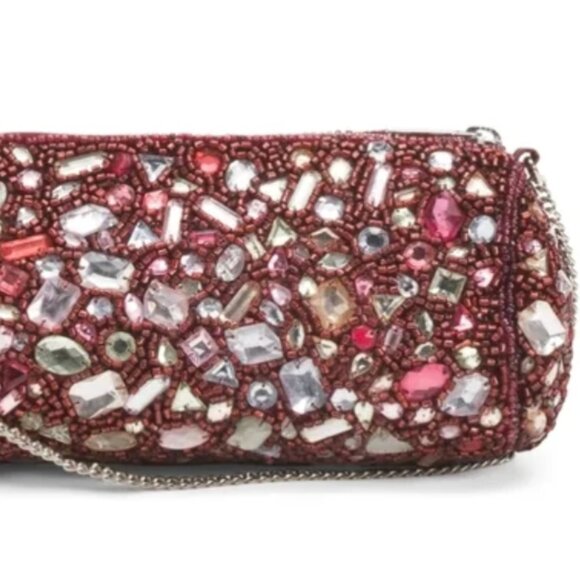 Made in India Beaded BagRed Multi Jewel Rhinestone Barrel Bag Crossbody Red NWT - Picture 4 of 5